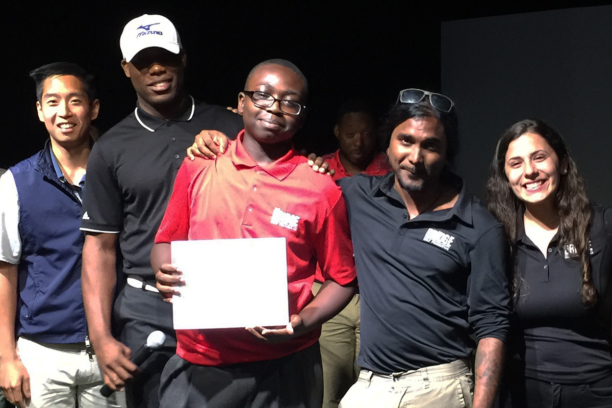 Zion Smith, our Student-Athlete of the Year, with, from left, Brian Hwang, Randy Taylor, Veeshan Narinesingh and Tiffani Kolozian